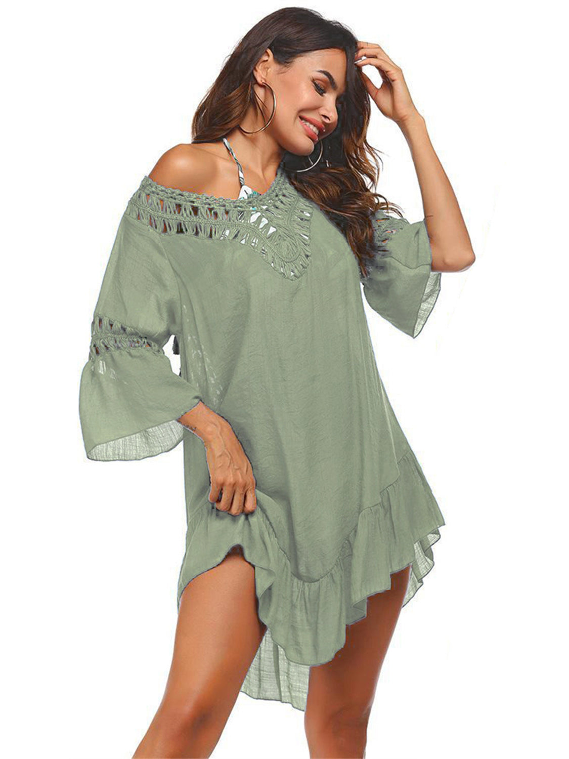 Backless Cutout Three-Quarter Sleeve Cover Up