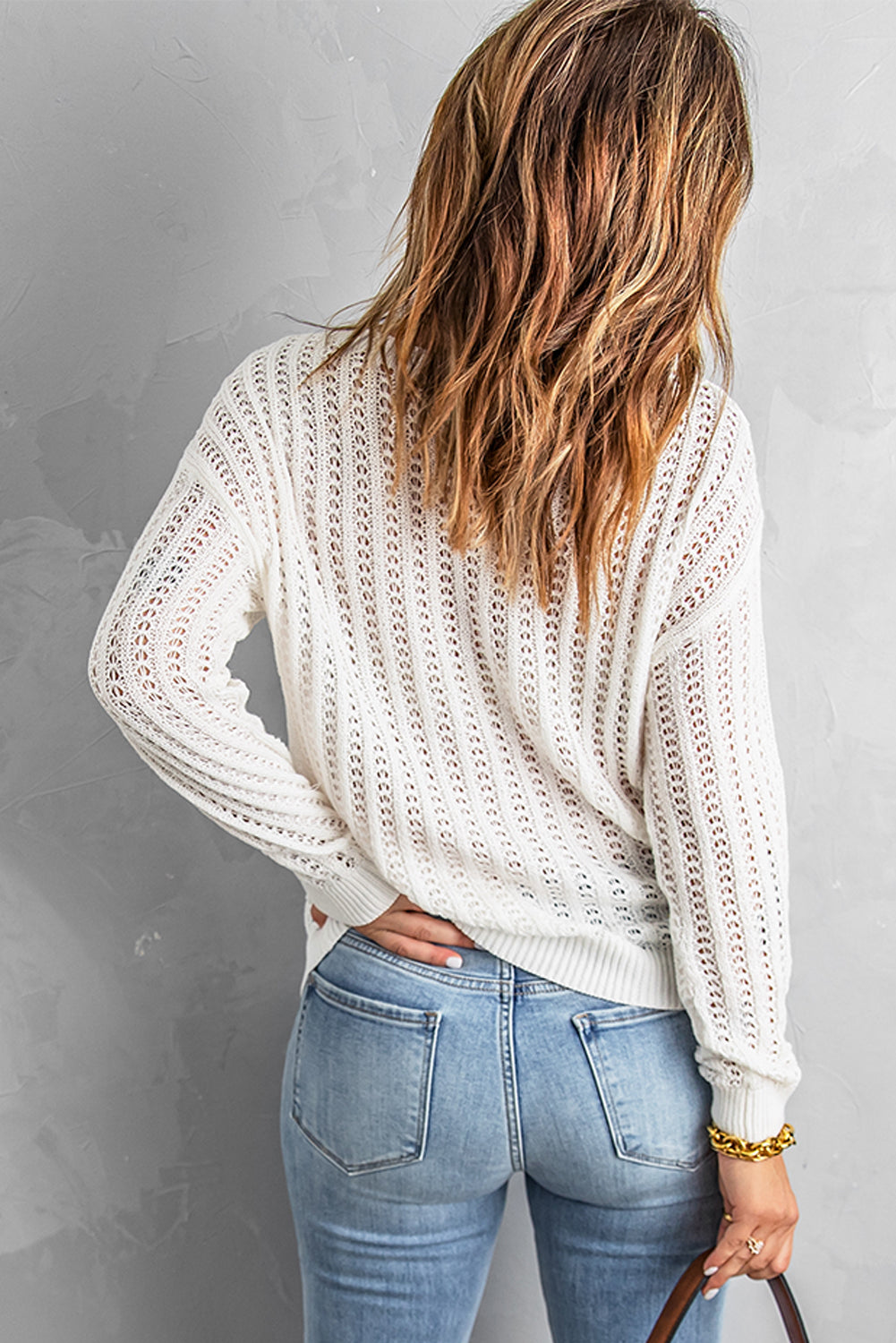 Dropped Shoulder Openwork Sweater-sweater-Trendsi