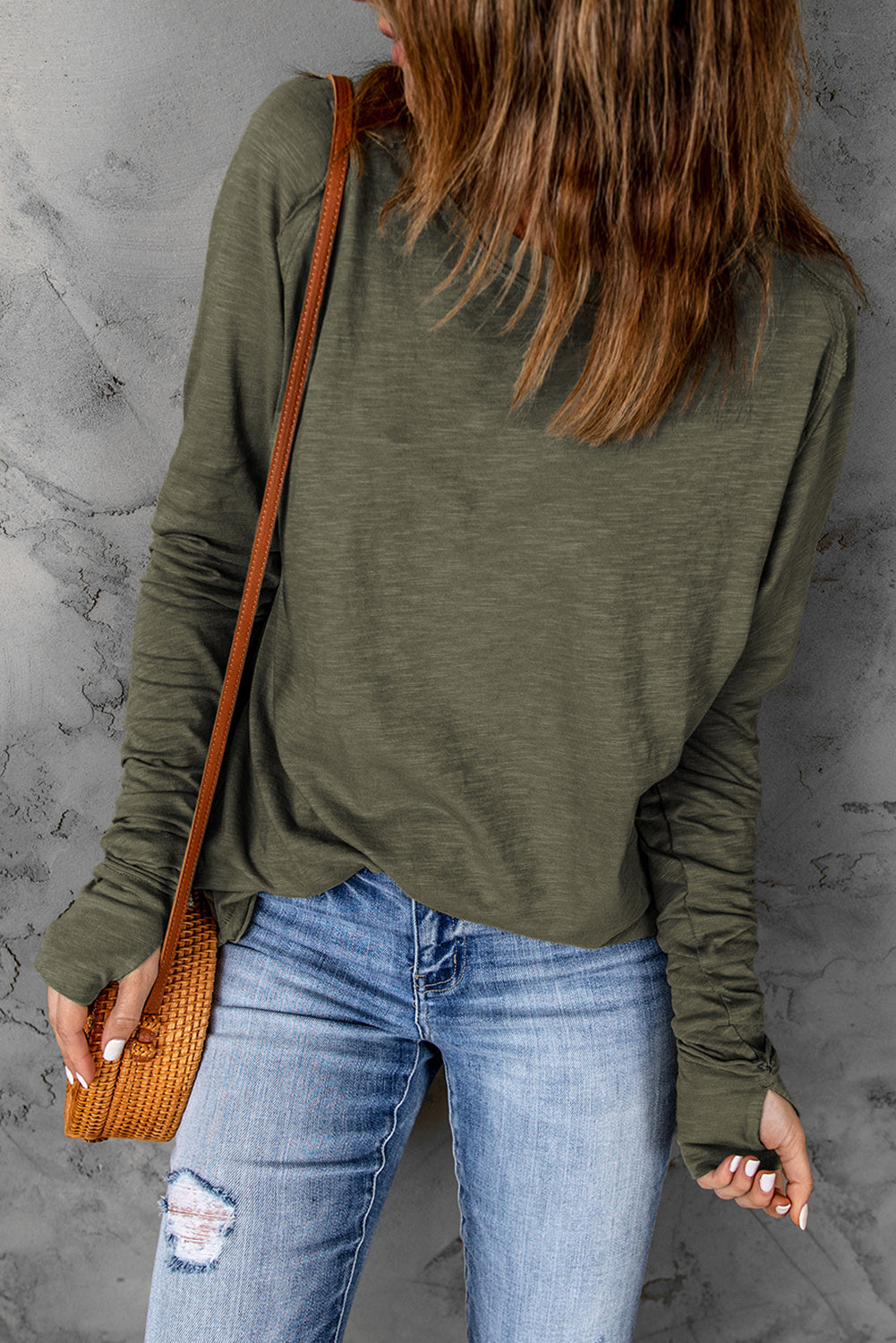 Thumbhole Long Sleeve Round Neck Top