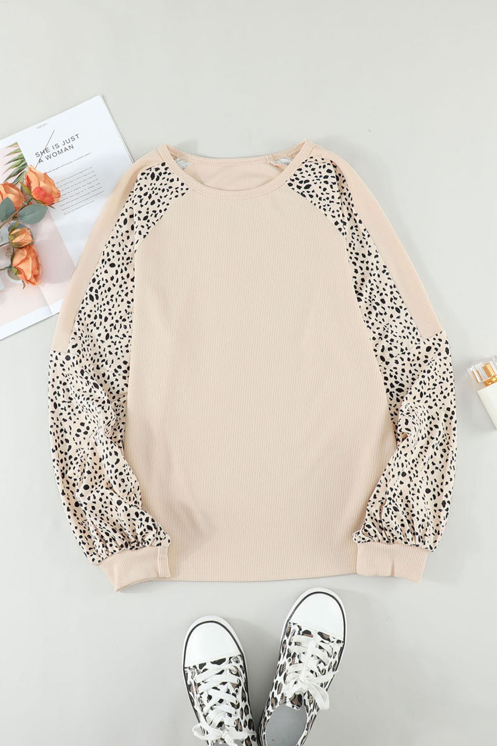 Leopard Raglan Sleeve Top--Trendsi