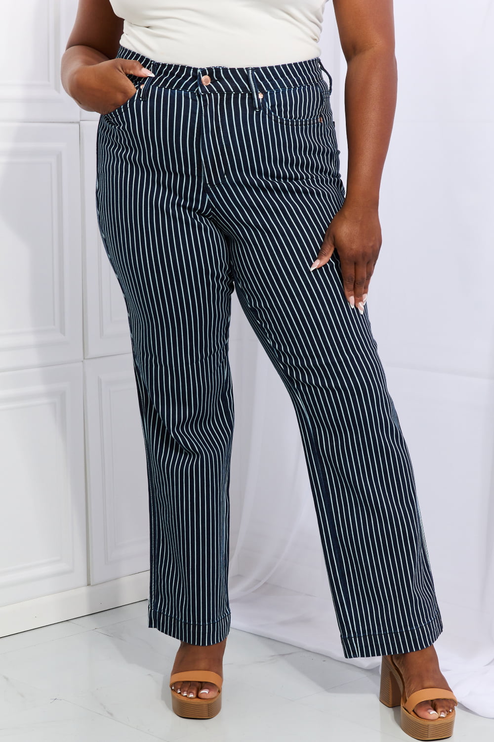 Judy Blue Cassidy Full Size High Waisted Tummy Control Striped Straight Jeans