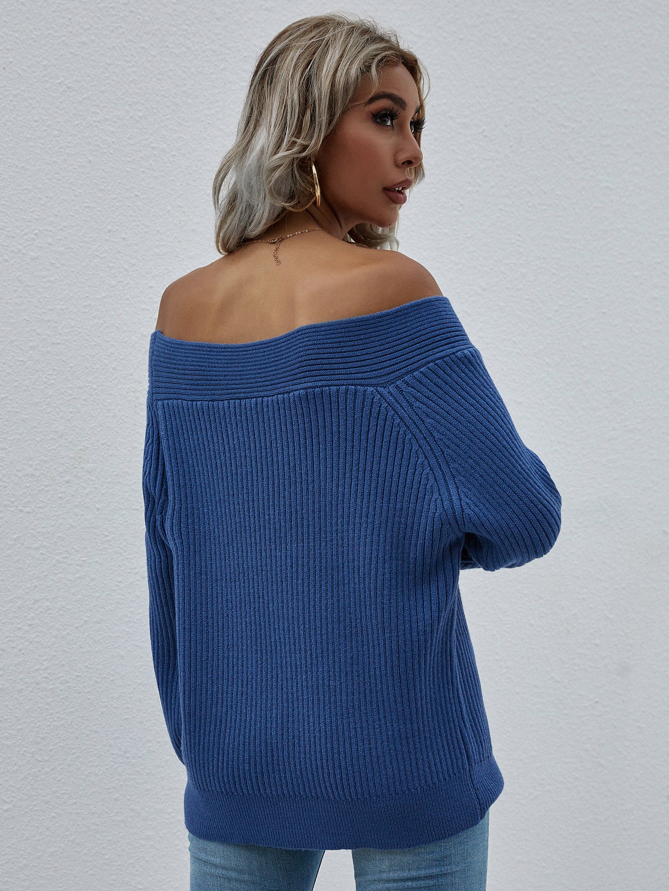 Off-Shoulder Rib-Knit Sweater-Sweater-Trendsi