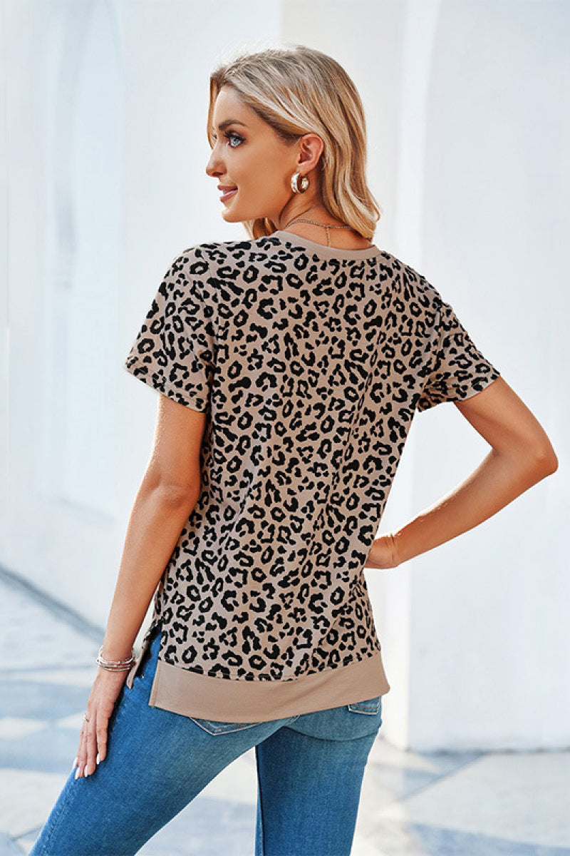 Leopard Print Short Sleeve Tee--Trendsi