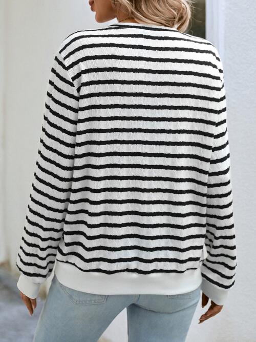 Striped Round Neck Long Sleeve Top