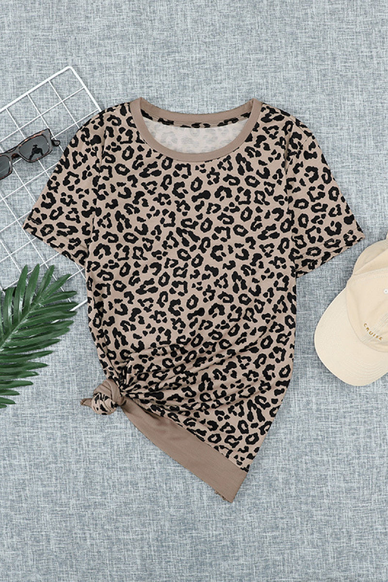 Leopard Print Short Sleeve Tee--Trendsi