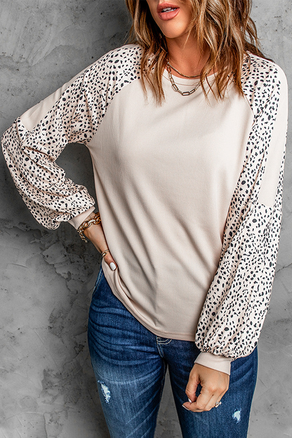 Leopard Raglan Sleeve Top--Trendsi